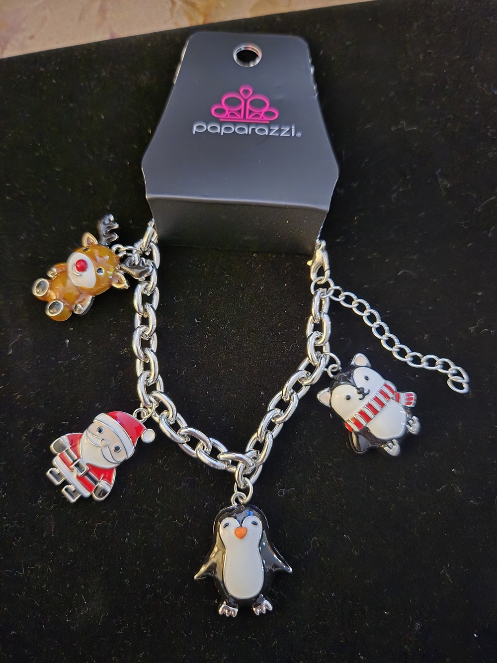 Paparazzi Silver Holiday Charm Bracelet with Red, White, Black Accents